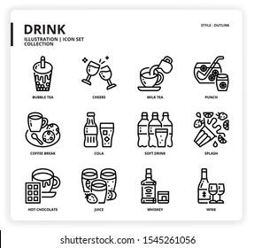 Drink icon set for web design, book, magazine, poster, ads, app, etc.