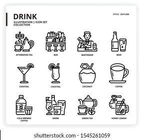 Drink icon set for web design, book, magazine, poster, ads, app, etc.