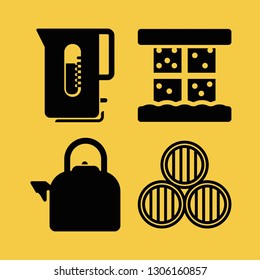 drink icon set with window and snow, barrels and kettle vector illustration