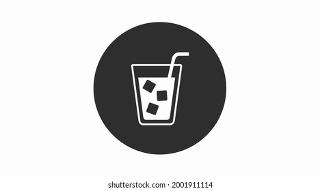 Drink Icon or Sign. Vector isolated flat black and white illustration of a glass with a straw