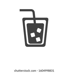 Drink icon with simple black and white design - glass of water with ice vector 