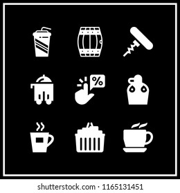 drink icon. This set with coffee cup, room service, tap and corkscrew vector icons for mobile and web