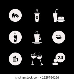 drink icon. drink vector icons set hot coffee, glasses wine, coffee beans and beer glass