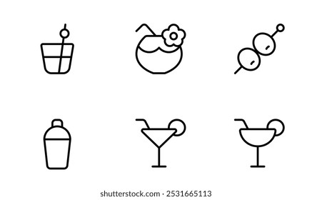 drink icons, coconut water, lemonade, and soft drinks can icon vector set design with Editable Stroke. Line, Solid, Flat Line, thin style and Suitable for Web Page, Mobile App, UI, UX design.