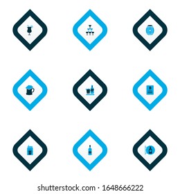 Drink icons colored set with check, beverage, scotch and other tobacco elements. Isolated vector illustration drink icons.