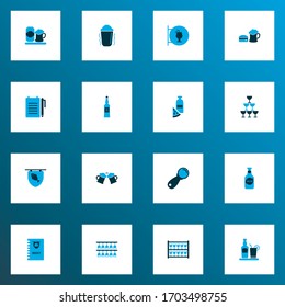 Drink icons colored set with poster, cocktail sign, tequila and other lunch elements. Isolated vector illustration drink icons.