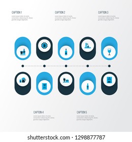 Drink icons colored set with rum, fish menu, scotch and other whisky elements. Isolated vector illustration drink icons.