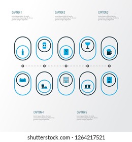 Drink icons colored set with tavern, fish menu, glassware and other stand of beers elements. Isolated vector illustration drink icons.