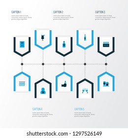 Drink icons colored set with waiter, goblet, drink and other menu elements. Isolated vector illustration drink icons.