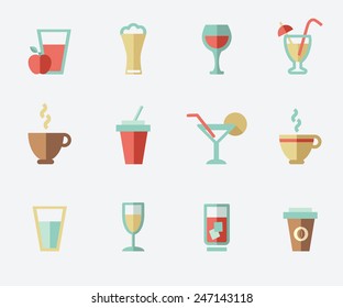 Drink icons, flat design set