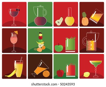 Drink icons: fresh juice and cocktails.