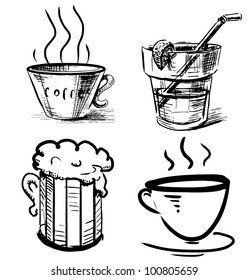 Drink icons hand drawing set. Sketch vector illustration