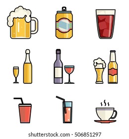 Drink Icons Line Art Isolated Set Vector Illustration