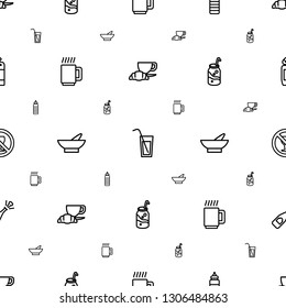 drink icons pattern seamless white background. Included editable outline coffee and croissant, cocktail, fitness bottle, mug, bowl, soda icons. drink icons for web and mobile.