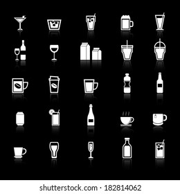 Drink icons with reflect on black background, stock vector