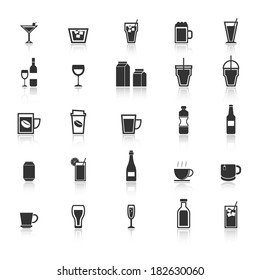 Drink icons with reflect on white background, stock vector