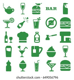 Drink icons set. set of 25 drink filled icons such as drink, teapot, bar, cleanser, milkshake, burger with pepper, cheeseburger, soda, milk, cocktail, tea cup, wine glass