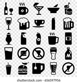Drink icons set. set of 25 drink filled icons such as milk can, mug, vending machine, bowl, cleanser, coffee, beer mug, tea cup, water bottle, milkshake, burger with pepper