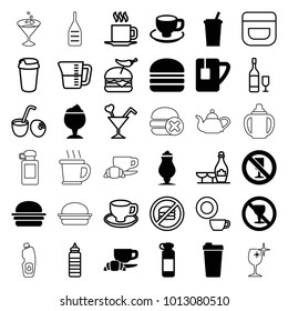 Drink icons. set of 36 editable filled and outline drink icons such as milkshake, burger, coffee cup, bottle for fitness, no alcohol, tea cup, cream