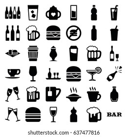 Drink icons set. set of 36 drink filled icons such as bottle, baby bottle, drink, coffee, cocktail, bar, cleanser, beer mug, tea cup, milkshake, cheeseburger, burger