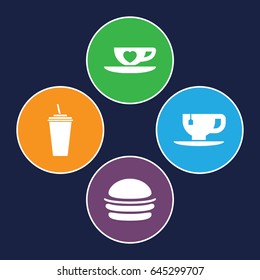 Drink icons set. set of 4 drink filled icons such as burger, drink, tea cup