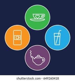 Drink icons set. set of 4 drink outline icons such as vending machine, teapot, cup with heart