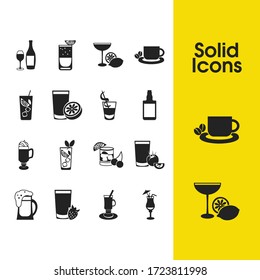 Drink icons set with americano, blue hawAI and old fashioned cocktail elements. Set of drink icons and winery concept. Editable vector elements for logo app UI design.