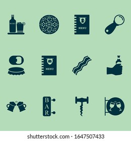 Drink icons set with beer mug, bottle opener, lever and other poster elements. Isolated vector illustration drink icons.