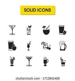 Drink icons set with beer mug, irish coffee and old fashioned cocktail elements. Set of drink icons and pina colada concept. Editable vector elements for logo app UI design.