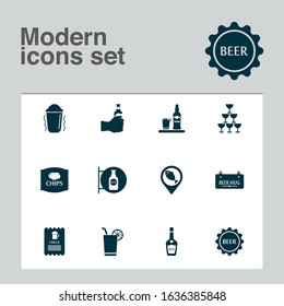 Drink icons set with glasses, drink, geolocation and other liqueur elements. Isolated vector illustration drink icons.