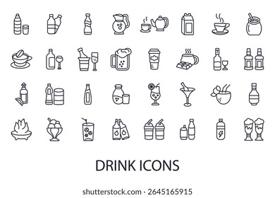drink icons set isolated on White Background Flat style design