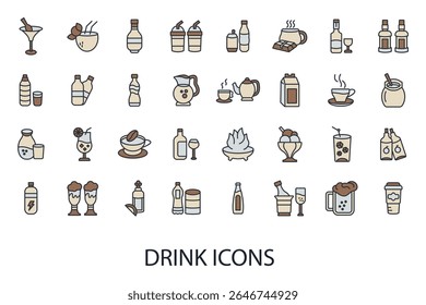 drink icons set isolated on White Background Flat style design