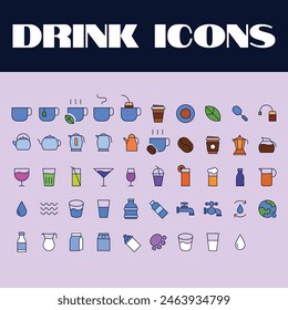 Trink Icons Set. Line Drinks Icon Vektorillustration. Getränk Kaffee Tee Getränke Illustration