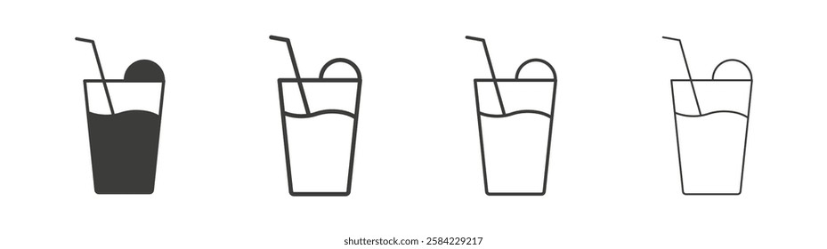 Drink icons set. Liner outlined and flat black color