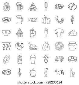 Drink icons set. Outline style of 36 drink vector icons for web isolated on white background