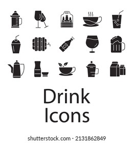 Drink icons set . Drink pack symbol vector elements for infographic web