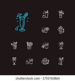 Drink icons set. Strawberry colada and drink icons with tequila, mAI tAI and blue hawAI. Set of latte for web app logo UI design.