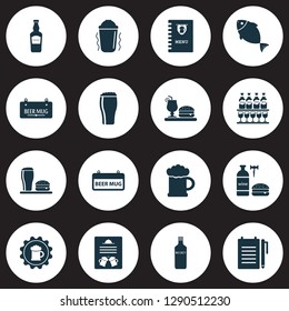 Drink icons set with tavern, record an order, bar menu and other draught elements. Isolated vector illustration drink icons.