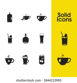 Drink icons set with tea, mocha and soft drink elements. Set of drink icons and porcelain concept. Editable vector elements for logo app UI design.