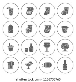 Drink Icons Set - Vector Glass For Beer, Wine, Juice And Alcohol Icons