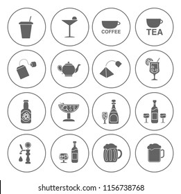 drink icons set - vector glass for beer, wine, juice and alcohol icons