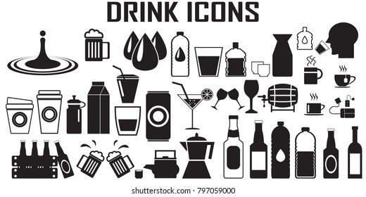 drink icons set vector mono symbol.