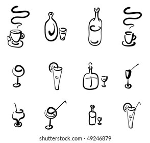 drink icons set. vector outline