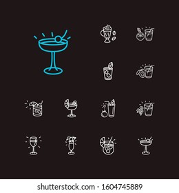 Drink icons set. White wine and drink icons with bloody mary cocktail, daiquiri cocktail and delicious. Set of container for web app logo UI design.