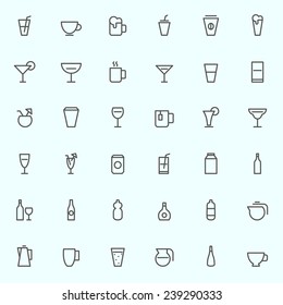 Drink icons, simple and thin line design