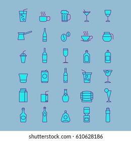 Drink Icons, Simple and Thin Line Design