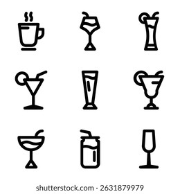 Drink icons with various glass shapes ready to use for your needs.