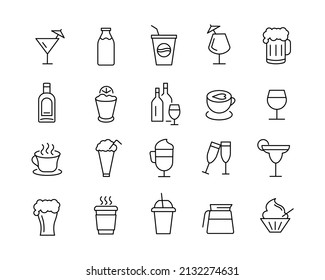 Drink Icons - Vector Line. Editable Stroke. 