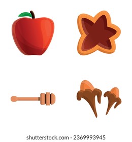 Drink ingredient icons set cartoon vector. Mulled wine ingredient. Hot winter drink