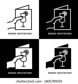Drink Invitation Vector Illustration. Dinner and Party Invitation Logo Icon Design Line And Glyph Style